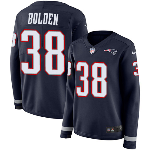 New England Patriots #38 Brandon Bolden Navy Blue Team Color Women's Stitched Limited Therma Long Sleeve Jersey Womens