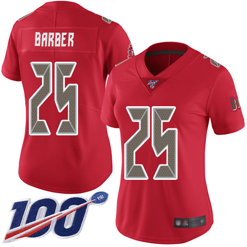Tampa Bay Buccaneers #25 Peyton Barber Red Women's Stitched Limited Rush 100th Season Jersey Womens