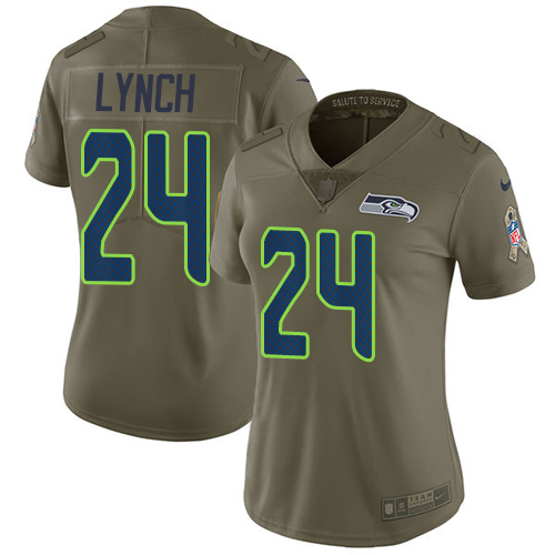 Seattle Seahawks #24 Marshawn Lynch Olive Women's Stitched Limited 2017 Salute to Service Jersey Womens