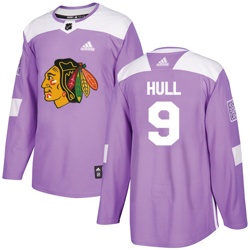 Adidas Chicago Blackhawks #9 Bobby Hull Purple Authentic Fights Cancer Stitched Jersey Men's