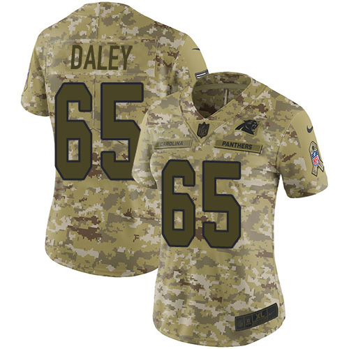 Carolina Panthers #65 Dennis Daley Camo Women's Stitched Limited 2018 Salute To Service Jersey Womens