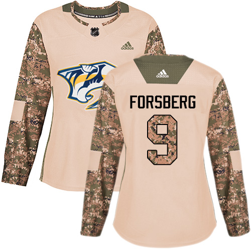 Adidas Nashville Predators #9 Filip Forsberg Camo Authentic 2017 Veterans Day Women's Stitched Jersey Womens