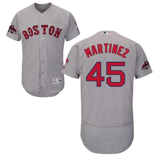 Boston Red Sox #45 Pedro Martinez Grey Flexbase Authentic Collection 2018 World Series Champions Stitched Jersey Men's