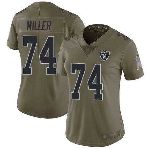 Las Vegas Raiders #74 Kolton Miller Olive Women's Stitched Limited 2017 Salute to Service Jersey Womens