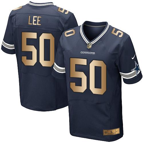 Dallas Cowboys #50 Sean Lee Navy Blue Team Color Men's Stitched Elite Gold Jersey Men's