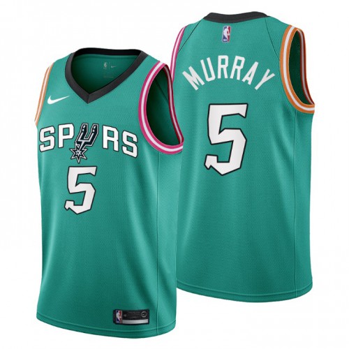 San Antonio Spurs #5 Dejounte Murray Mens 2022-23 City Edition Jersey - Cherry Blossom Teal Mens