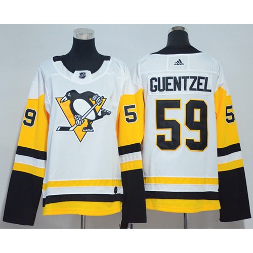 Adidas Pittsburgh Penguins #59 Jake Guentzel White Road Authentic Women's Stitched Jersey Womens