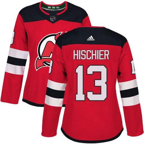 Adidas New Jersey Devils #13 Nico Hischier Red Home Authentic Women's Stitched Jersey Womens
