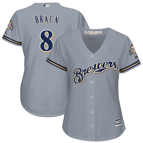 Milwaukee Brewers #8 Ryan Braun Grey Road Women's Stitched Jersey Womens
