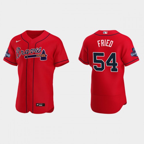 Atlanta Atlanta Braves #54 Max Fried Men's 2021 World Series Champions Patch Authentic Player Jersey - Red Men's