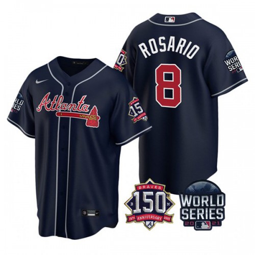 Atlanta Atlanta Braves #8 Eddie Rosario Men's 150th Anniversary 2021 World Series Game Jersey - Navy Men's