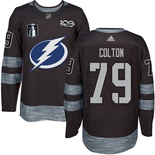 Adidas Tampa Bay Lightning #79 Ross Colton Black 2022 Stanley Cup Final Patch 100th Anniversary Stitched Youth Jersey Youth