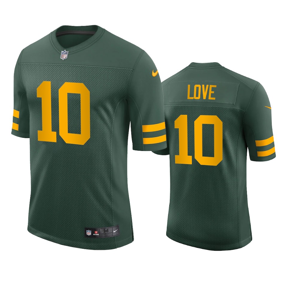 Green Bay Packers #10 Jordan Love Men's Alternate Vapor Limited Player Jersey - Green