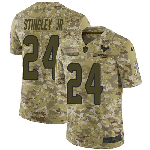 Texans #24 Derek Stingley Jr. Camo Youth Stitched Limited 2018 Salute To Service Jersey