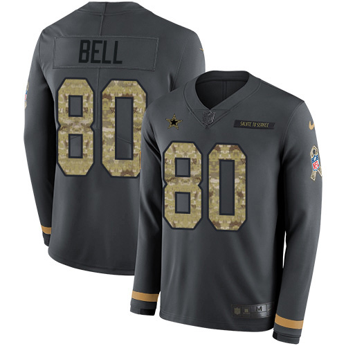 Dallas Cowboys #80 Blake Bell Anthracite Salute to Service Youth Stitched Limited Therma Long Sleeve Jersey Youth