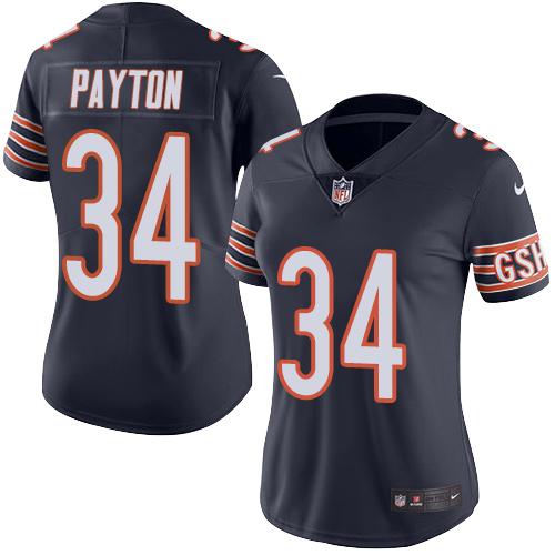 Bears #34 Walter Payton Navy Blue Team Color Women's Stitched Vapor Untouchable Limited Jersey
