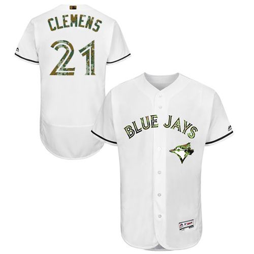 Toronto Blue Jays #21 Roger Clemens White Flexbase Authentic Collection Memorial Day Stitched Jersey Men's