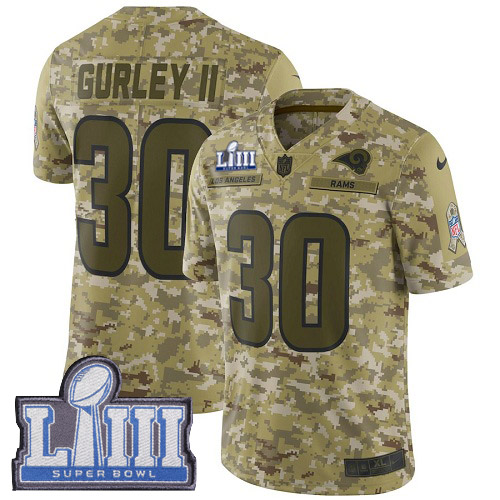 Los Angeles Rams #30 Todd Gurley II Camo Super Bowl LIII Bound Youth Stitched Limited 2018 Salute to Service Jersey Youth