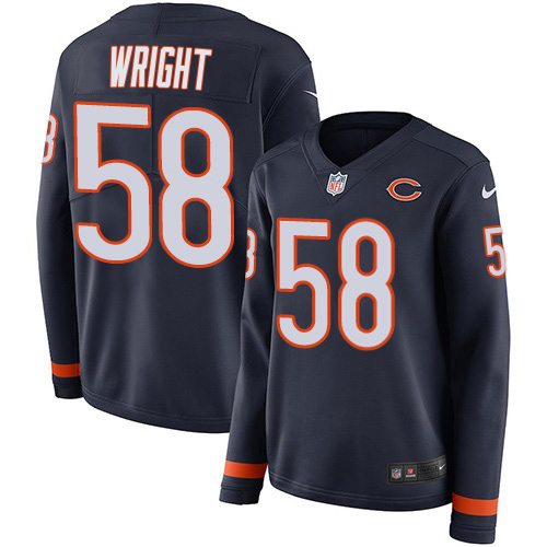 Bears #58 Darnell Wright Navy Blue Team Color Women's Stitched Limited Therma Long Sleeve Jersey