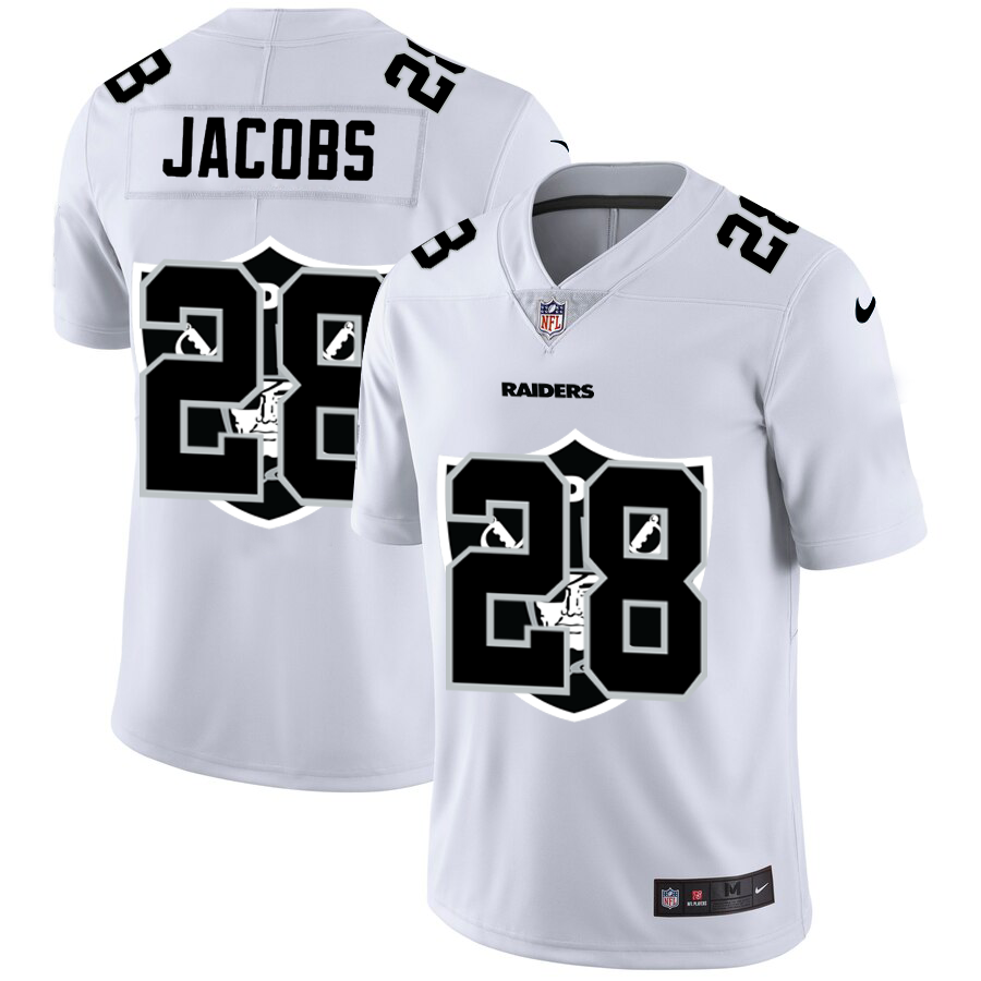 Las Vegas Raiders #28 Josh Jacobs White Men's Team Logo Dual Overlap Limited Jersey