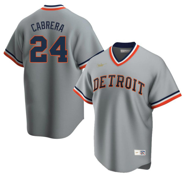 Men's Youth Women's Detroit Tigers 24 Authentic Cooperstown Collection Gray Road Miguel Cabrera Jersey