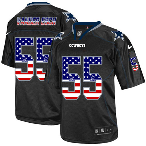 Cowboys #55 Leighton Vander Esch Black Men's Stitched Elite USA Flag Fashion Jersey