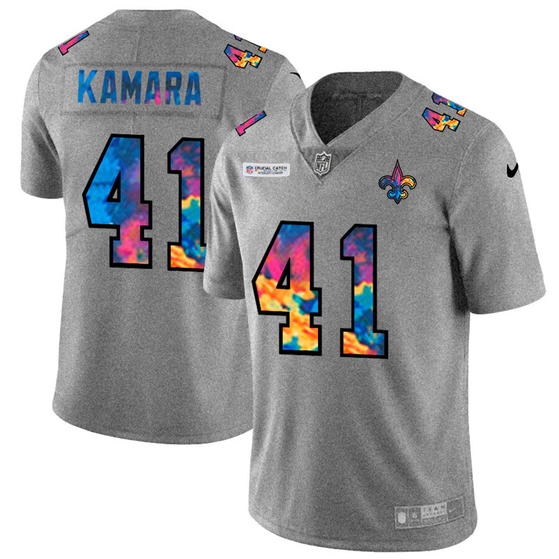 New Orleans Saints #41 Alvin Kamara Men's Multi-Color 2020 Crucial Catch Jersey Greyheather