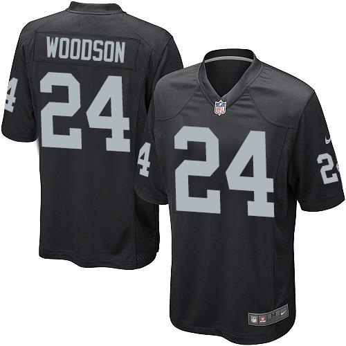 Raiders #24 Charles Woodson Black Team Color Youth Stitched Elite Jersey