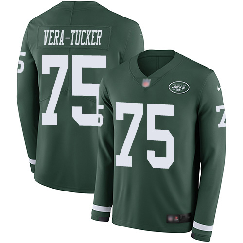New York Jets #75 Alijah Vera-Tucker Green Team Color Youth Stitched Limited Therma Long Sleeve Jersey Youth