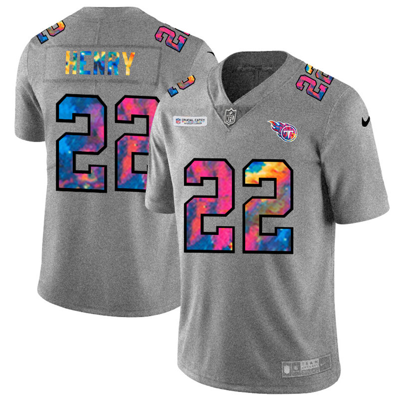 Tennessee Titans #22 Derrick Henry Men's Multi-Color 2020 Crucial Catch Jersey Greyheather