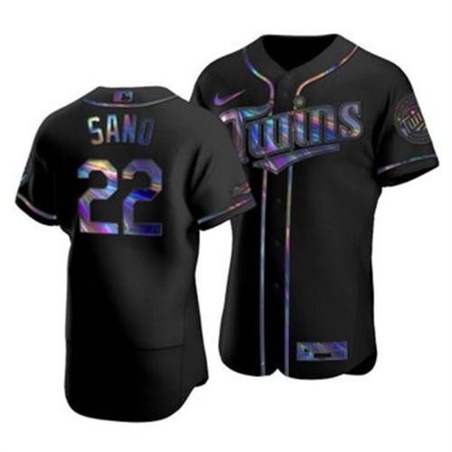 Minnesota Minnesota Twins #22 Miguel Sano Men's Iridescent Holographic Collection Jersey - Black Men's