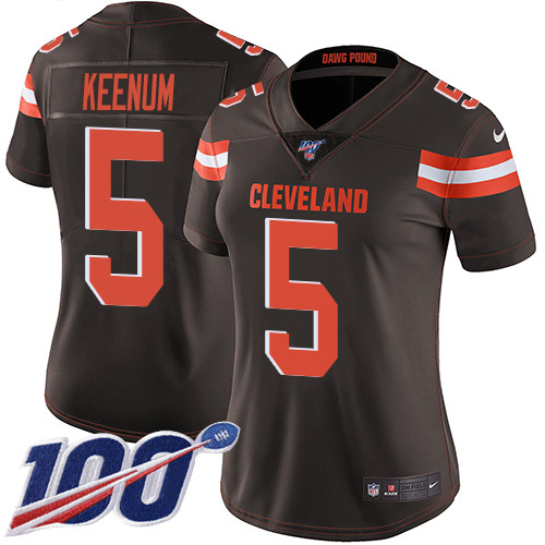 Cleveland Browns #5 Case Keenum Brown Team Color Women's Stitched 100th Season Vapor Untouchable Limited Jersey Womens