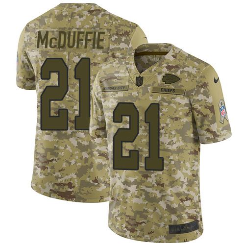 Chiefs #21 Trent McDuffie Camo Men's Stitched Limited 2018 Salute To Service Jersey