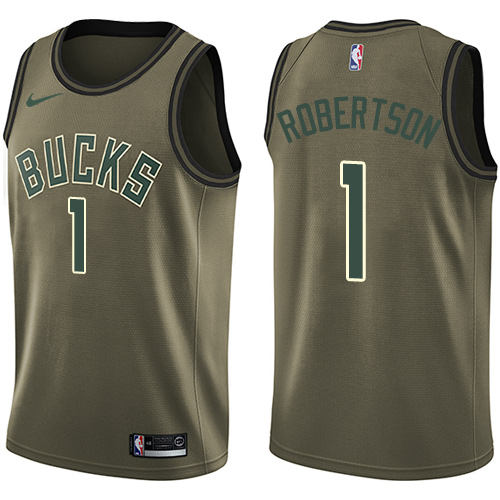 Milwaukee Bucks #1 Oscar Robertson Green Salute to Service Youth Swingman Jersey Youth