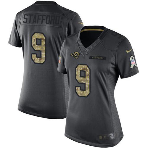 Los Angeles Rams #9 Matthew Stafford Black Women's Stitched Limited 2016 Salute To Service Jersey