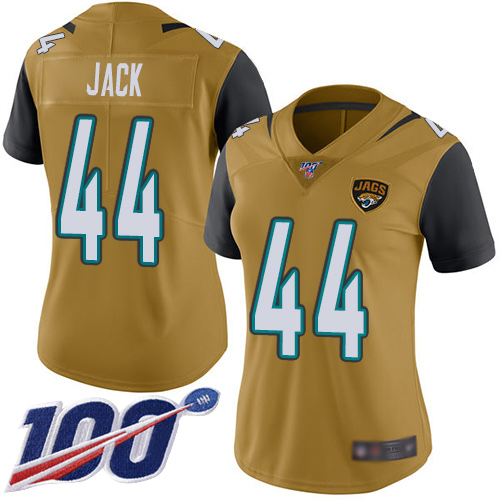 Jacksonville Jaguars #44 Myles Jack Gold Women's Stitched Limited Rush 100th Season Jersey Womens