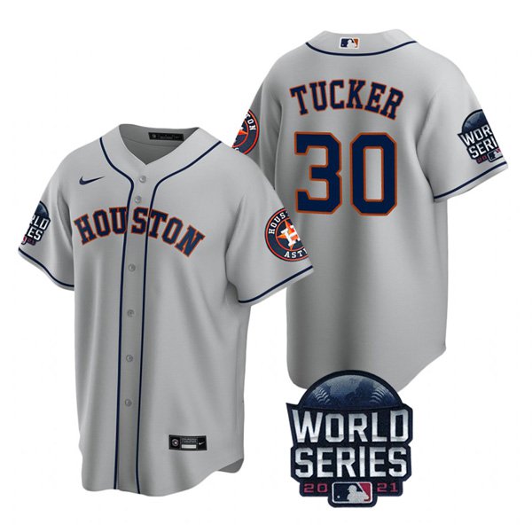 Houston Astros #30 Kyle Tucker Men's 150th Anniversary 2021 World Series Game Jersey - Gray