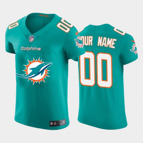 Miami Dolphins Custom Aqua Green Men's Big Team Logo Elite Jersey