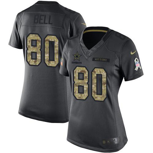 Dallas Cowboys #80 Blake Bell Black Women's Stitched Limited 2016 Salute to Service Jersey Womens