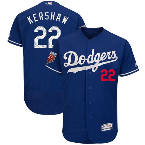 Los Angeles Dodgers #22 Clayton Kershaw Blue 2018 Spring Training Authentic Flex Base Stitched Jersey Men's