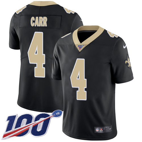Saints #4 Derek Carr Black Team Color Youth Stitched 100th Season Vapor Limited Jersey