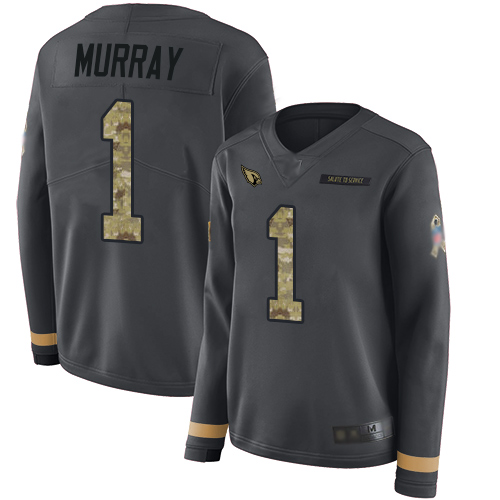 Cardinals #1 Kyler Murray Anthracite Salute To Service Women's Stitched Limited Therma Long Sleeve Jersey