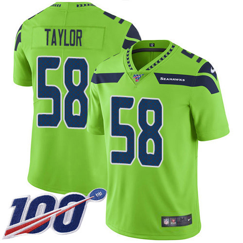 Seattle Seahawks #58 Darrell Taylor Green Youth Stitched Limited Rush 100th Season Jersey Youth