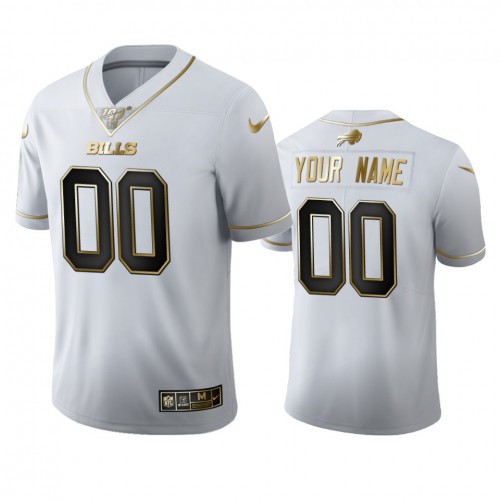 Buffalo Bills Custom Men's White Golden Edition Vapor Limited 100 Jersey