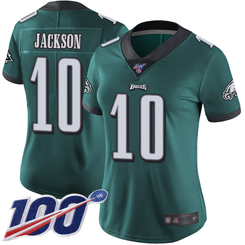 Philadelphia Eagles #10 DeSean Jackson Midnight Green Team Color Women's Stitched 100th Season Vapor Limited Jersey Womens