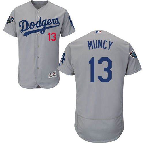 Los Angeles Dodgers #13 Max Muncy Grey Flexbase Authentic Collection 2017 World Series Bound Stitched Jersey Men's