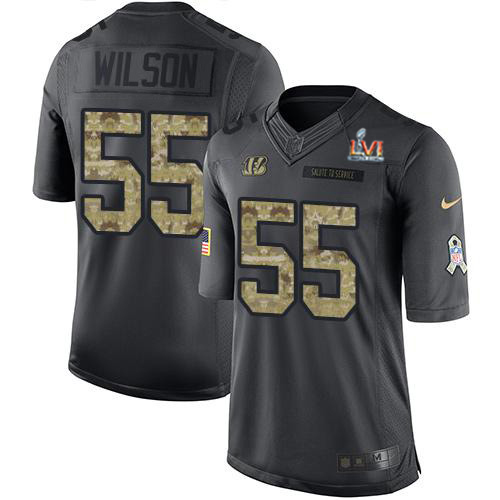 Cincinnati Bengals #55 Logan Wilson Black Team Color Super Bowl LVI Patch Men's Stitched Limited Therma Long Sleeve Jersey Men's