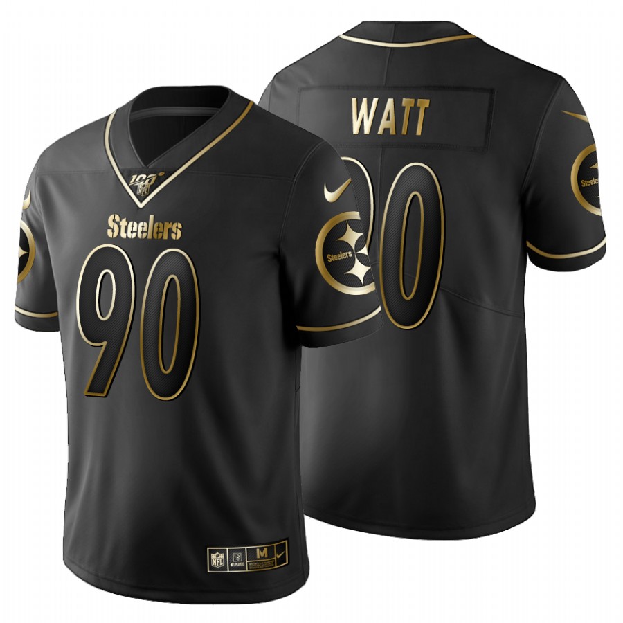 Pittsburgh Steelers #90 T.J. Watt Men's Black Golden Limited 100 Jersey