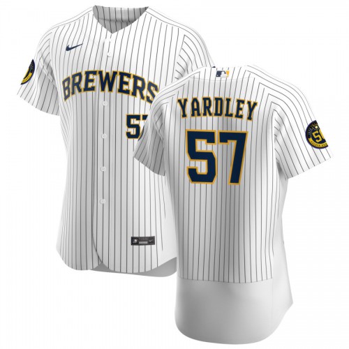 Milwaukee Milwaukee Brewers #57 Eric Yardley Men's White Home 2020 Authentic Player Jersey Men's