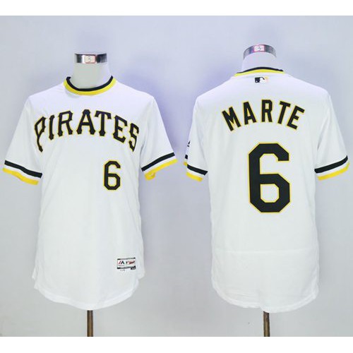 Pittsburgh Pirates #6 Starling Marte White Flexbase Authentic Collection Cooperstown Stitched Jersey Men's